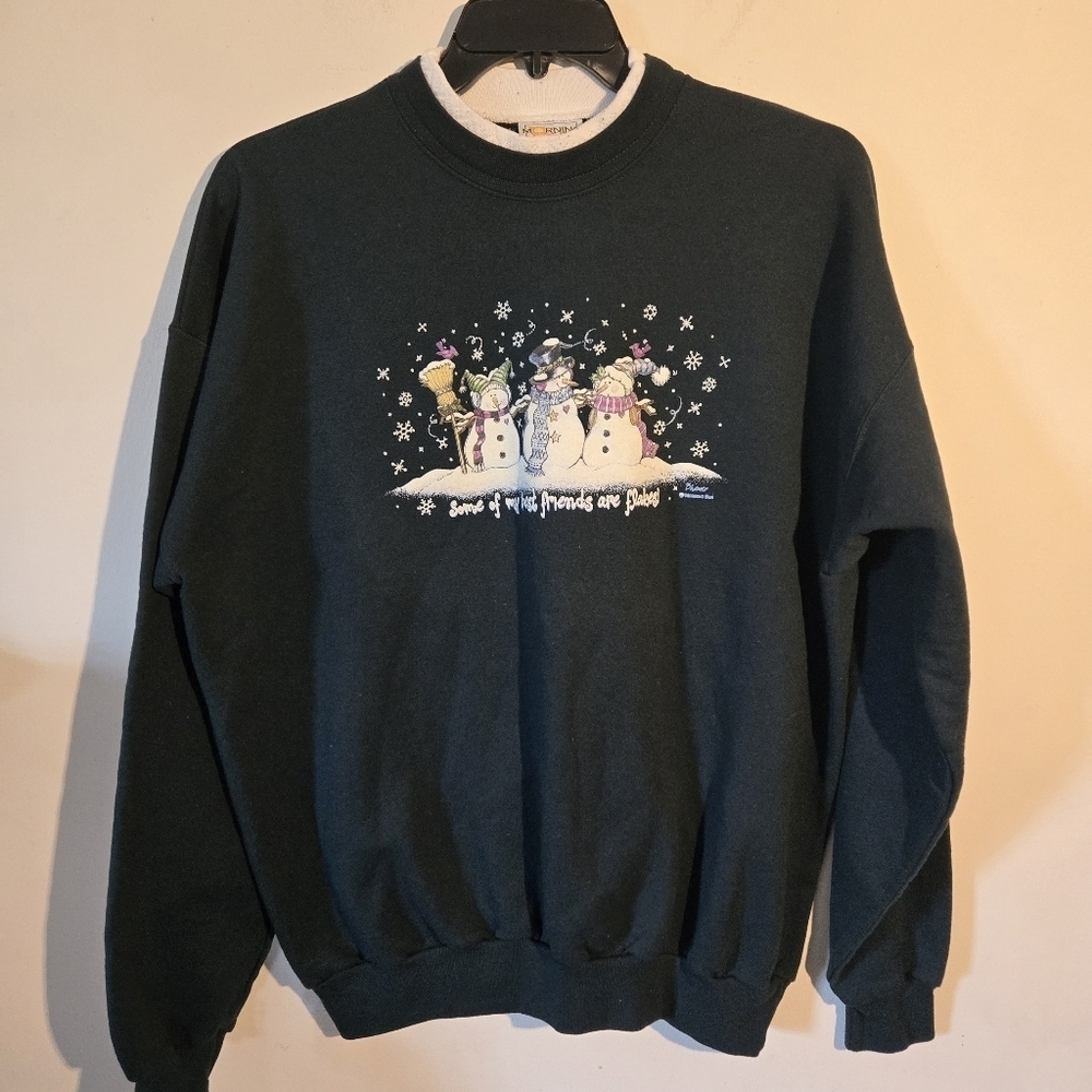Vintage Grammacore‎ crewneck hunter green snowman size L/XL Mock Collar